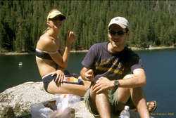 Meredith and her friend.  Snacks on the island at Vikingsholme