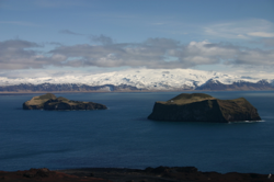 Elliðaey, Bjarnarey, and Eyjafjallajökull, from Eldfell