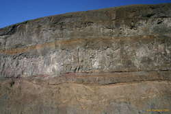 Layers in the canyon wall downstream
