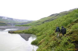 Jared and Nerida heading off up Núpstaðurskógar
