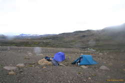 Our camp hiding out from the weather