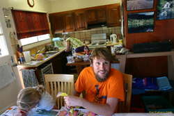 Karl, Silja and Mum in the kitchen
