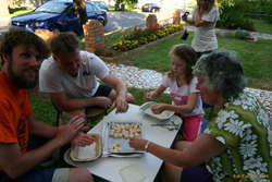 Karl, Tóti, Birta, Anna and Mum rolling apricot balls
