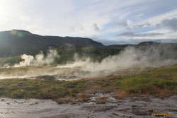 Sunny steam at Geysir