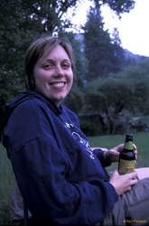 Jess chilling in the meadow watching the sun set on Half Dome