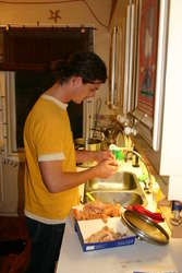 Lee preparing dinner.  LOBSTER!