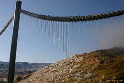 Icicles forming from the steam