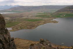 Looking down to Meðalfellsvatn from Miðmundadalshnúkur (Ránef) (specks are fishermen)