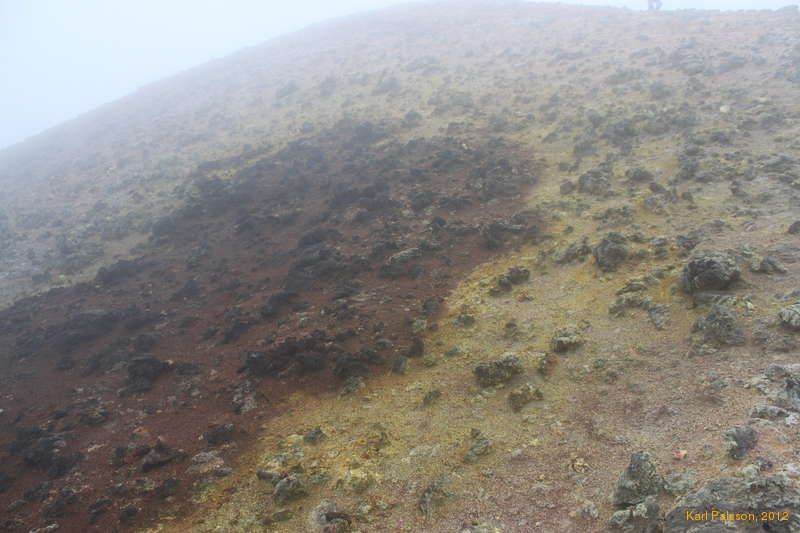 Sulfur deposits on the crater