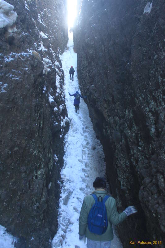 Climbing out of Lambafellsgjá